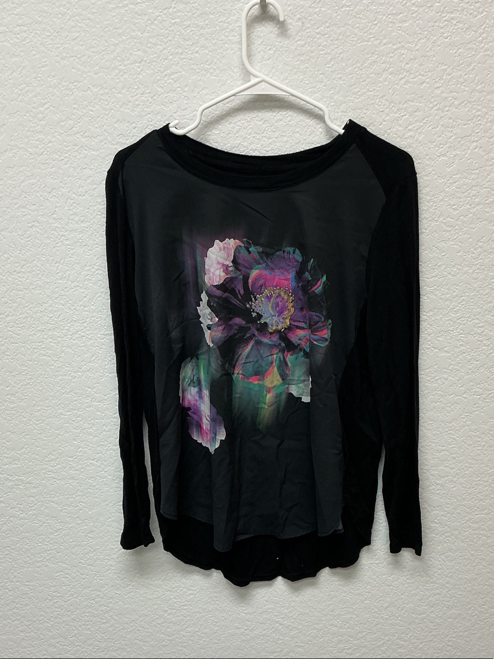 Apt. 9 Black Long-Sleeve Top with Vibrant Floral Print